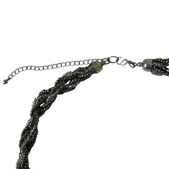 Abalone Shell Disk Braided Silver and Clear Beaded  Adjustable Length Necklace Y - Picture 5 of 8